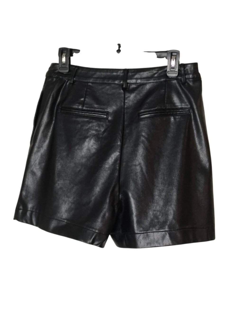 Moodie Womens L Black Faux Leather Shorts Pleated Pockets Edgy Rocker Streetwear - Picture 3 of 8